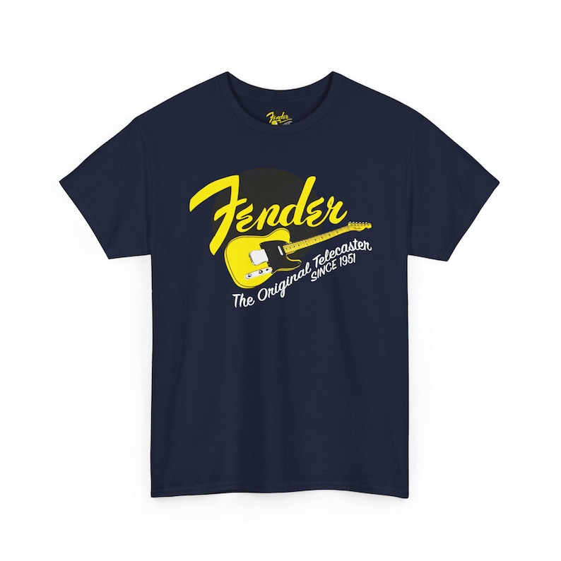 Fender Script gitaar-T-shirt | Vintage Fender-logo, oranje rockshirt afbeelding 12