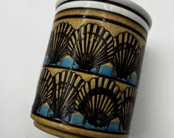 Vintage Otagiri Muschel Becher 70er Jahre schwarz hellbraun blau Keramik Küstengroßmutter