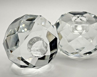 Vintage Crystal Faceted Candlestick Holders (2) Made In Japan Hollywood Glamour
