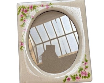 Marco de fotos ovalado vintage de cerámica de 31,75 x 26,75 cm (12,5" x 10,5") con diseño floral estilo rústico campestre.