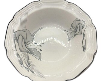 Vintage F.W. Woolworth Calla Lily Bowl Black & White Floral Glam China Pattern