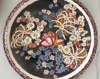 Plato redondo de cerámica Lei Lani Aloha de Vernon Kilns, 30,5 cm (12"), de Don Blanding, fabricado en EE. UU.