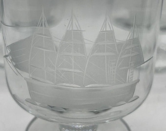 Toscany Vintage Etched Footed Kristall Whisky Glas Klipper Nautisches Set / 2