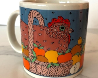 Taza de café de cerámica vintage Taylor & NG Chicken In A Basket de 11 oz, en perfecto estado.