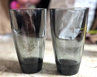 Vintage Libbey Smoke Gray Heavy Bottom Drinking Glasses (2) 14 oz 6" x 3.25"
