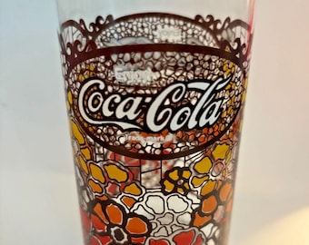 1970s Coca Cola Drinking Glass Retro Flower Power Floral Vintage Collector Soda
