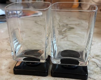 Vintage Barware DiSaronno Amaretto Square Glasses Black Pedestal Base MINT COND
