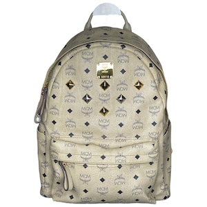 MCM White Visetos Gold & Silver Studded Stark Backpack With COA MCM Visetos Studded Small Stark M Backpack White 1894593  main image 4