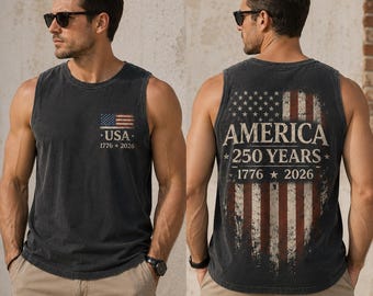 America 250 Years Tank Top, USA 1776 2026 Tank, Patriotic Blue Jean Tank Top, Fourth of July Sleeveless Shirt, America Anniversary Tank