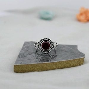 Oxidized Sterling Silver Ruby Statement Ring, Artisan Jewelry, Vintage style Ruby ring For Mom Anniversary ring July Birthstone ring Gift