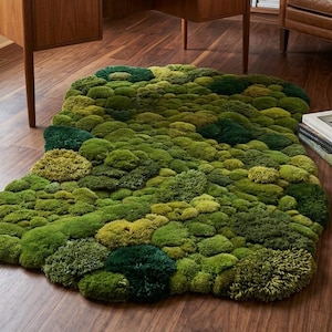 Hand-Tufted Moss Rug, Nature Inspired Organic Shape Carpet, 3D Textured Plush Area Rug