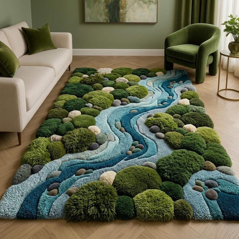 River Path Moss Rug Hand Tufted Wool Rug Custom Orders - Etsy
