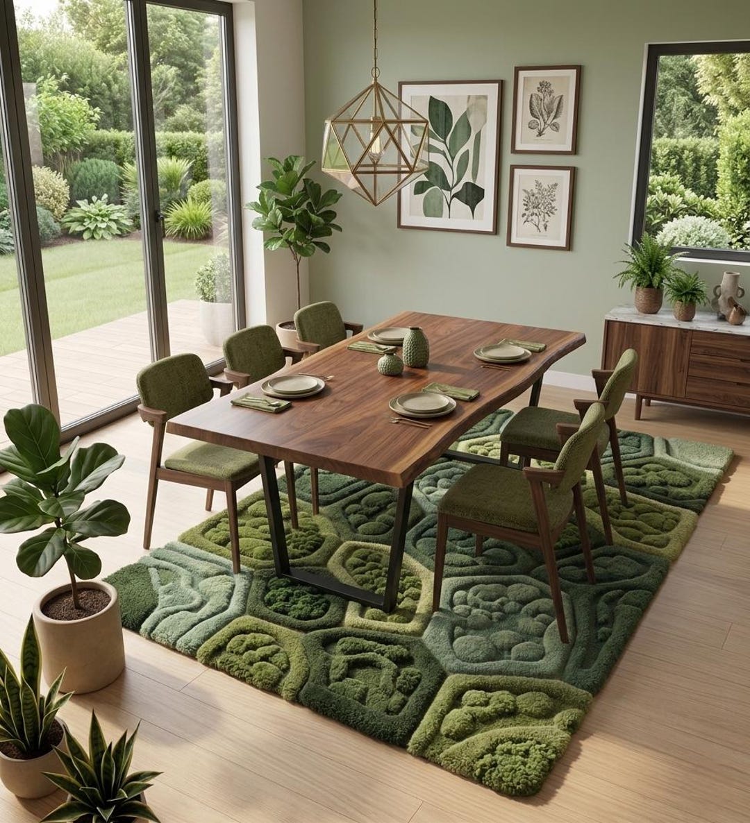 Handmade Green Moss Rug | Textured 3D Forest Floor Tufted Rug | Deep ...