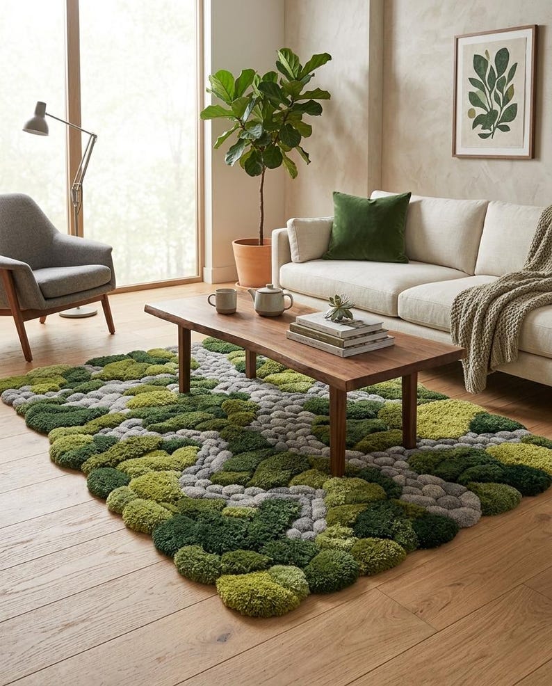 Hand Tufted Moss Rug | 3D Nature Carpet Soft Handmade Area Rug | Custom ...