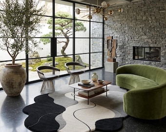 Modern Organic Shape Rug | Black White Tufted Carpet | Luxury Abstract Area Rug
