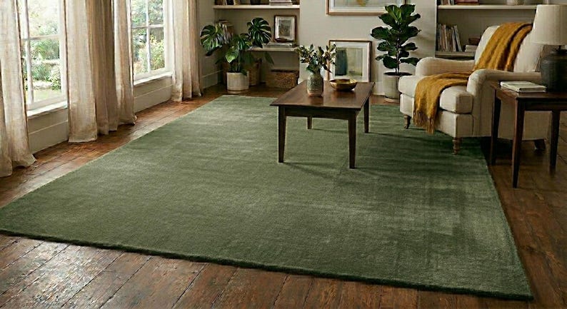 Olive Green Area Rug, Hand Tufted Modern Rug, Minimalist Distressed ...