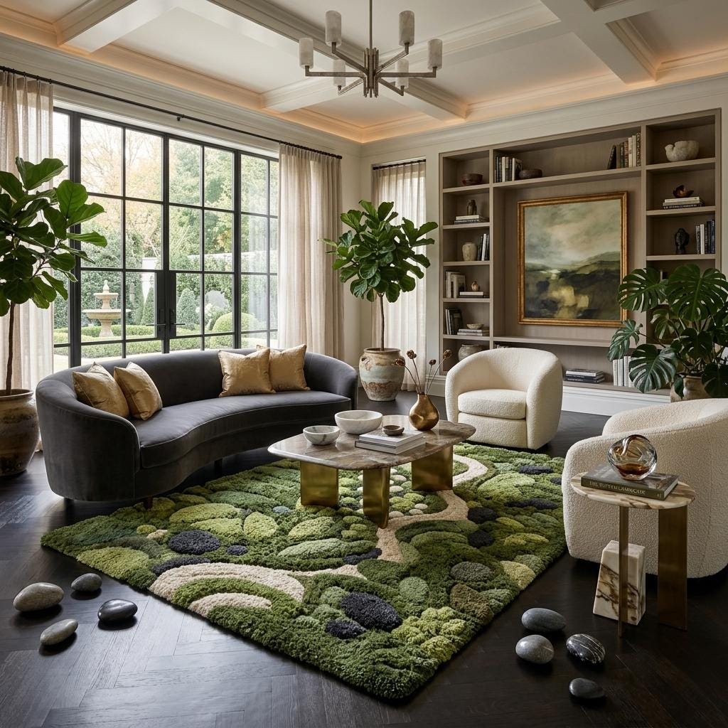 3D Moss Rug - Hand Tufted Biophilic Area Rug - Forest Floor & Pebble ...