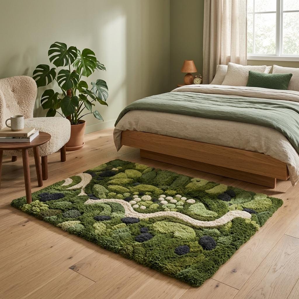 3D Moss Rug - Hand Tufted Biophilic Area Rug - Forest Floor & Pebble ...