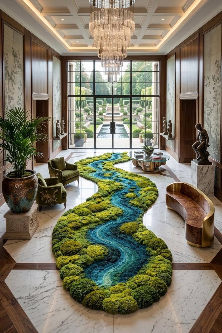 Hand Tufted Moss River Rug, 3D Forest Landscape Carpet, Organic Boho ...