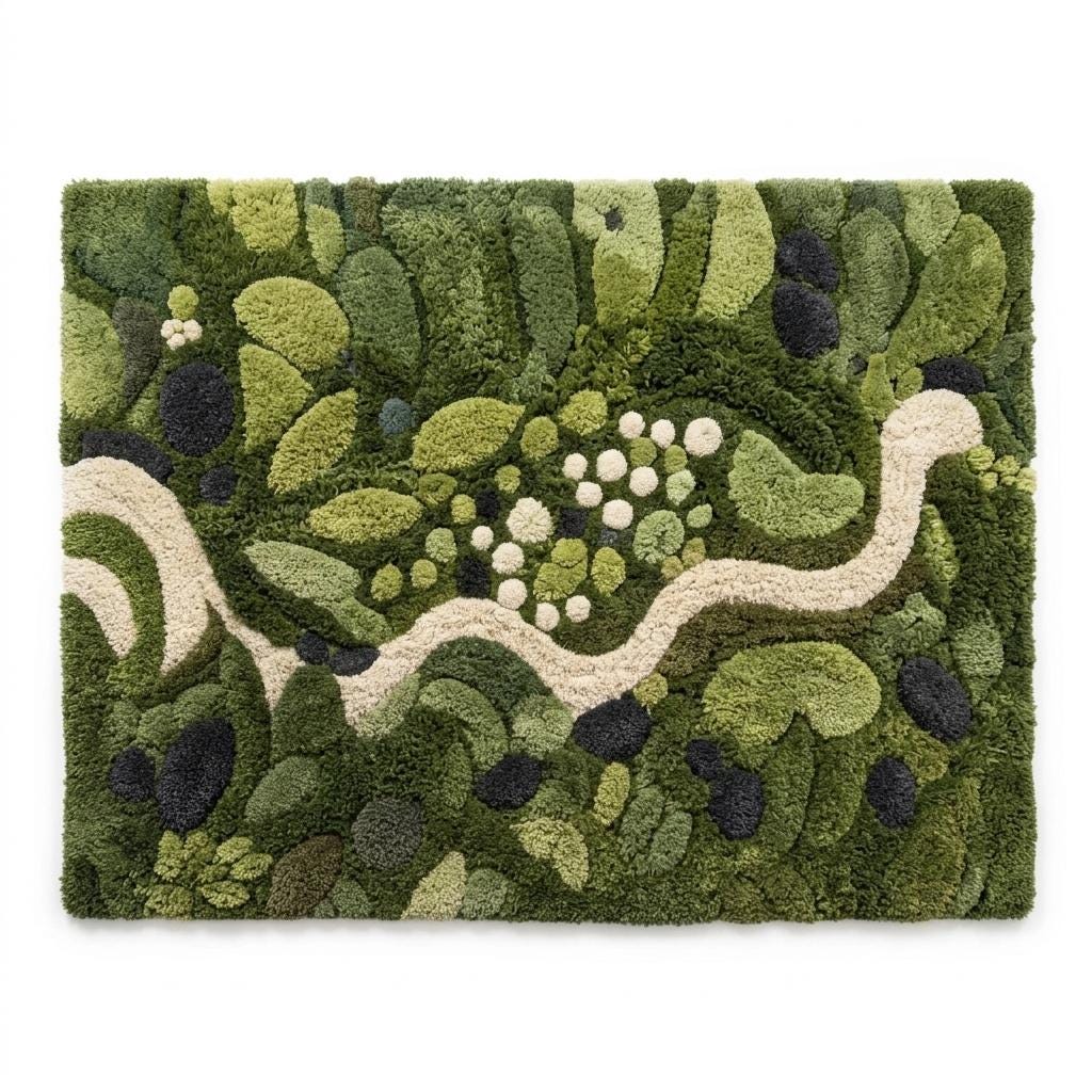 3D Moss Rug - Hand Tufted Biophilic Area Rug - Forest Floor & Pebble ...