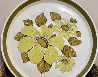 1970er Jahre Crown Lynn Forma Emerald 334 Retro Floral Servierplatte 13 ”Neuseeland MCM EUC