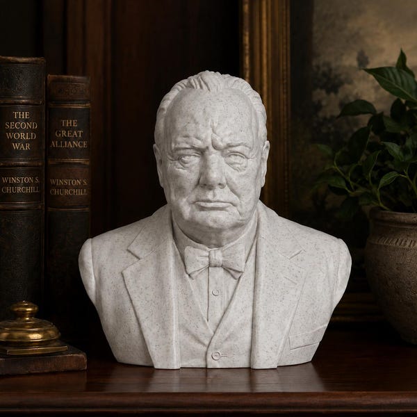 Winston Churchill Bust – British Prime Minister Statue, WWII History Desk Decor, Historical Leader Sculpture