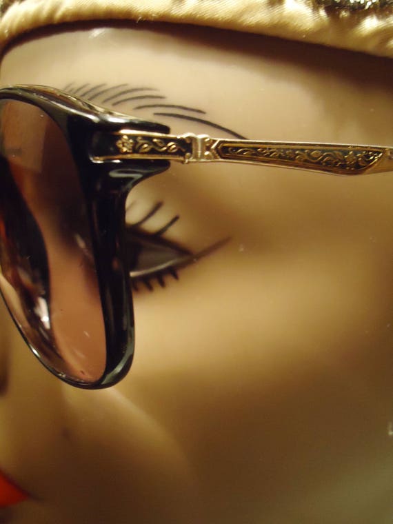 Vintage 1980s Black and Gold Smokey Lens Eyeglass… - image 2