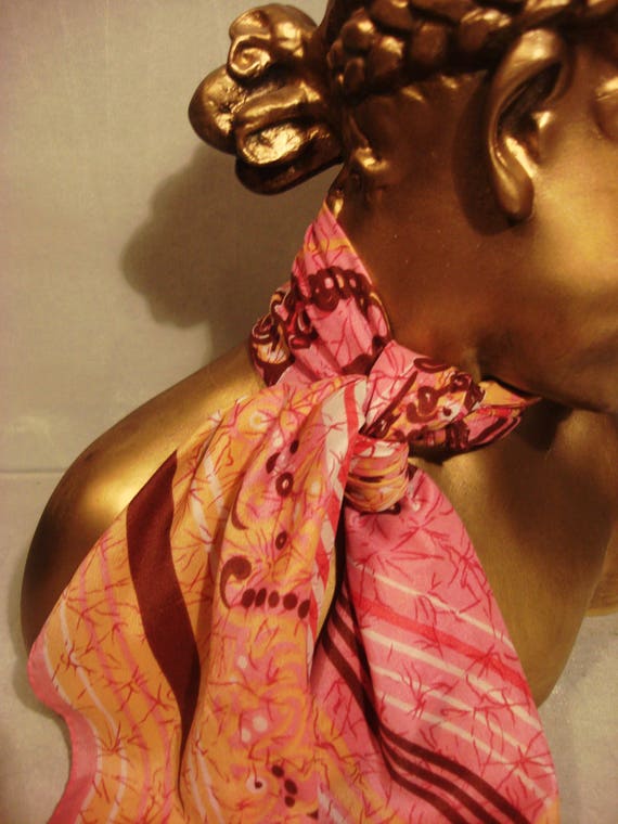 Vintage 1990s Pink and Brown Mix Media Scarf - image 1