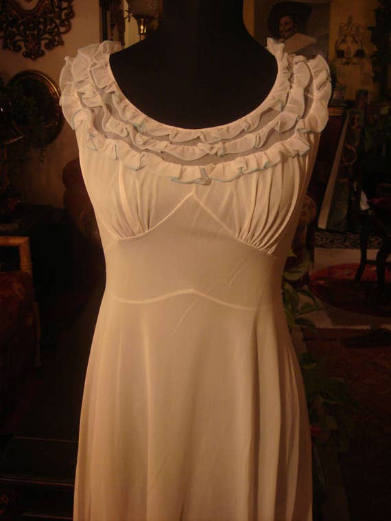 Ruffled Neckline Lingerie Gown Vintage 1950s - image 1