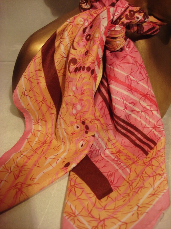 Vintage 1990s Pink and Brown Mix Media Scarf - image 2