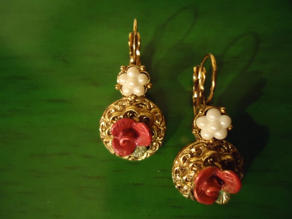 Vintage 1990s Gypsy Pink Roses In Whimsy Earrings - image 1