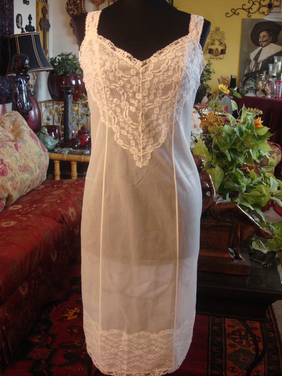 Vintage 1960s Lace Overlay Bridal Slip Dress Gown - image 3