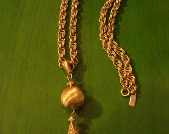 Vintage 1990s Gold Ball and Chain Pendant Necklace