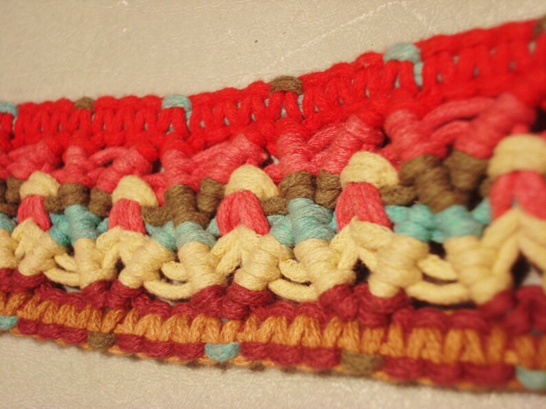 Vintage 1990s Red Boho Crochet Embroidered Woven and Faux Suede Detail Belt