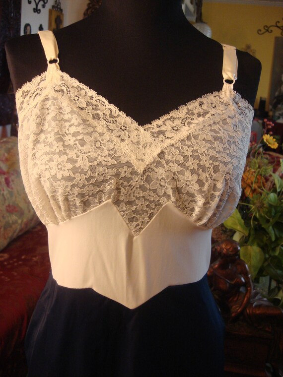 Vintage 1960s White and Navy Slip Dress Gown