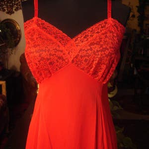 Red Bustier Lingerie Slip Dress Gown Vintage 1960s