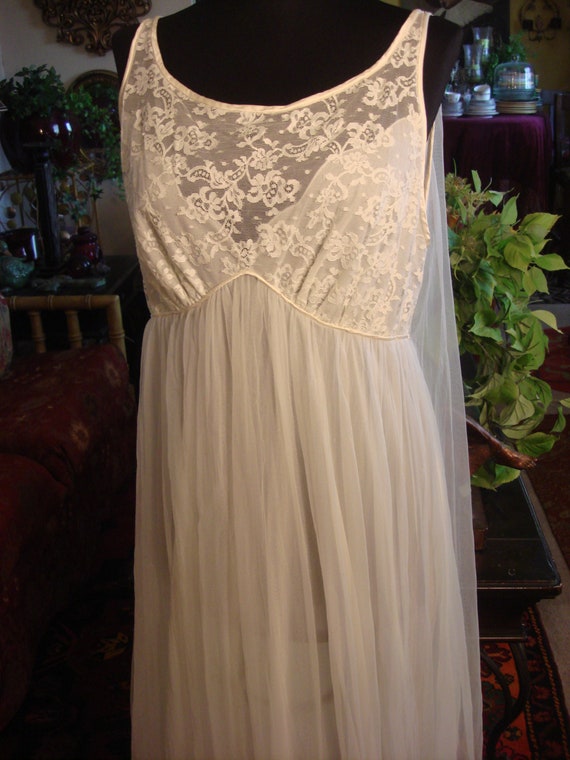 Vintage 1990s Lace Upper Soft White Lingerie Gown - image 1