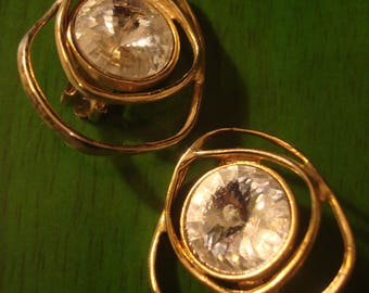 Vintage Large Brilliant Rhinestone Blinged Out Ear Clips