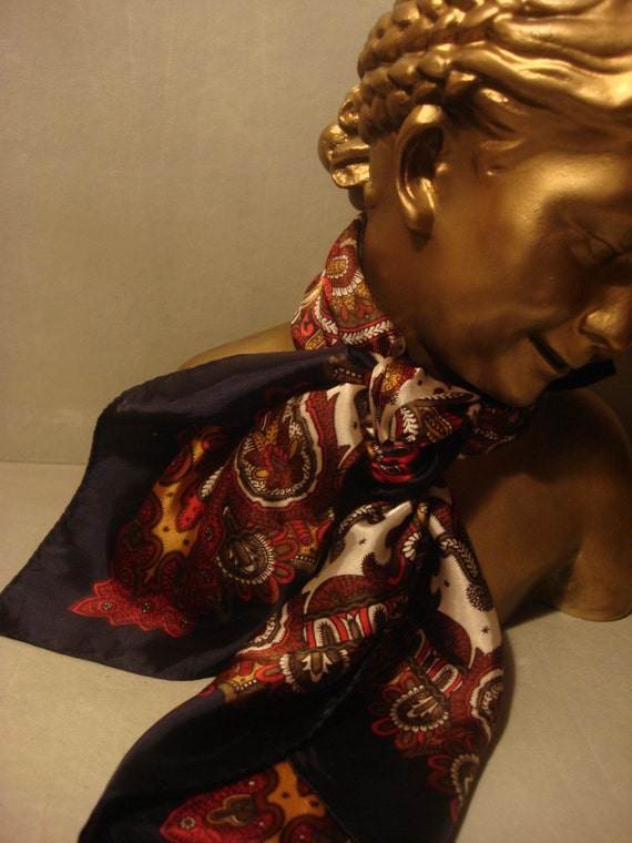 Midnight Blue & Red Paisley Rich Satin Scarf