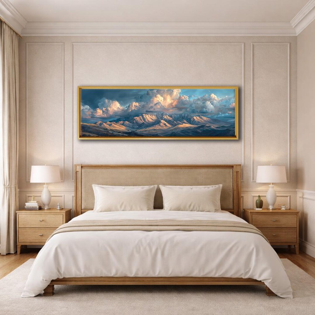 Mountain Landscape Wall Art Canvas Print, Dramatic Sky Painting ...