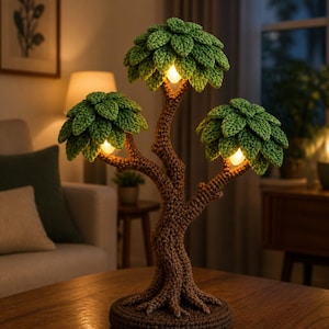 Patrón de lámpara de árbol a crochet, iluminación amigurumi para decoración del hogar (patrón en PDF)