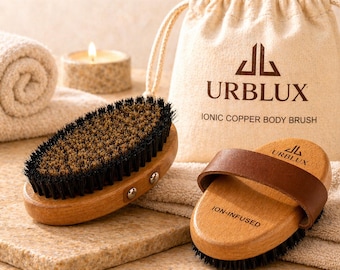 Ionic Copper Body Brush, Dry Brushing Exfoliating Brush, Natural Wood Bath Brush, Lymphatic Drainage Tool, Spa Gift, Cellulite Scrubber