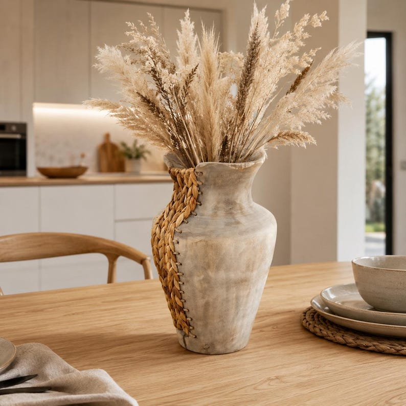 Handcrafted Paulownia Wood Vase, Rustic Decorative Wooden Vase, Woven — free download