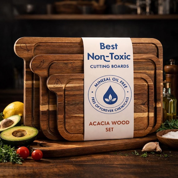 Acacia Wood Cutting Board Set, Non-Toxic, FSC Certified, Juice Groove, Eco Friendly