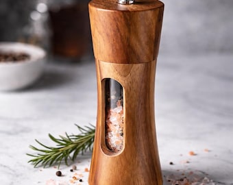 Acacia Wood Salt Pepper Grinder, Manual Spice Mill, Adjustable Coarseness, Kitchen Tool