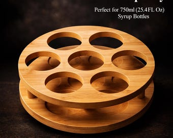 Bamboo Syrup Bottle Organizer, 7 Bottle Capacity, Countertop Display Rack