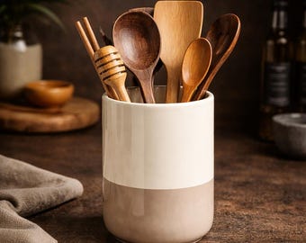 Tvåfärgad keramisk bestickhållare, minimalistisk köksskål, förvaringsburk för bänkskiva