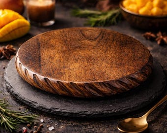 Handgemaakte onderzetter van mangohout | Rustieke ronde hot-potstandaard, keukendecor