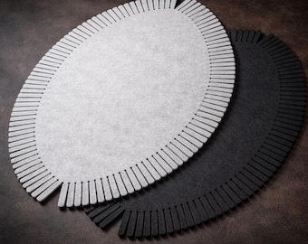 Felt Placemats Set, Oval Grey Dining Table Mats, Minimalist Fringe Edge Coasters