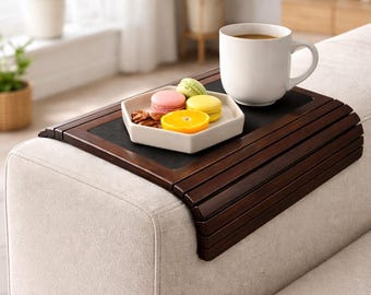 Handmade Wood Sofa Armrest Tray, Flexible Couch Arm Wrap, Foldable Wooden Sofa Table, Housewarming Gift, Minimalist Living Room